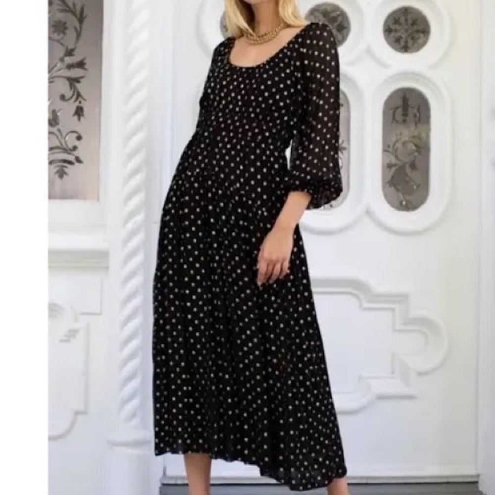 Black Polka Dot Midi Dress with Scoop Neck